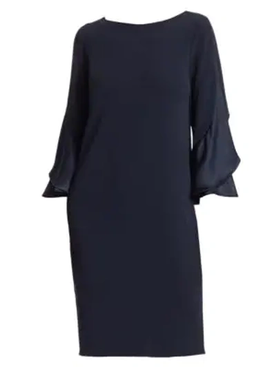 Teri Jon By Rickie Freeman Boatneck Ruffle Sleeve Shift Dress In Navy