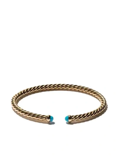 David Yurman 18kt Yellow Gold Cable Spira Turquoise Cuff Bracelet In 88btq