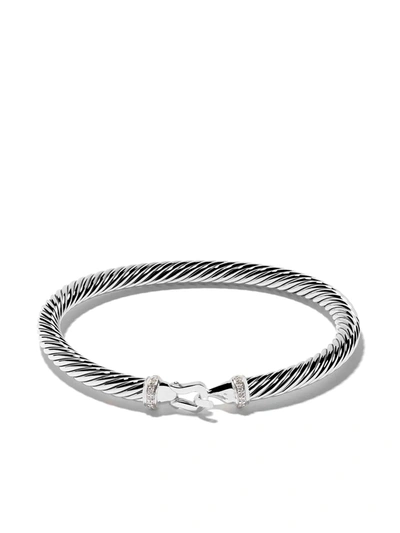 David Yurman Sterling Silver Cable Collectibles Diamond Buckle Bracelet In Ssadi