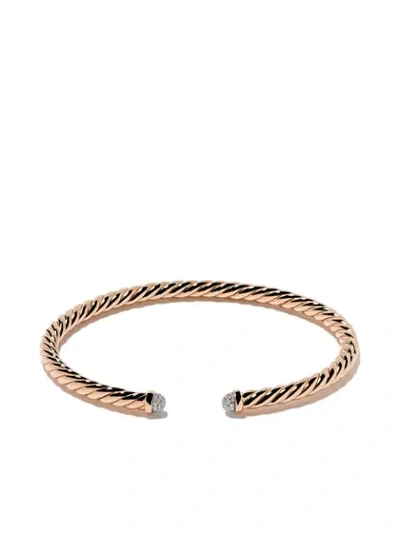 David Yurman 18kt Rose Gold Cable Spira Diamond Cuff Bracelet In 8radi
