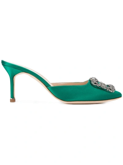 Manolo Blahnik Hangisi Mules - Green