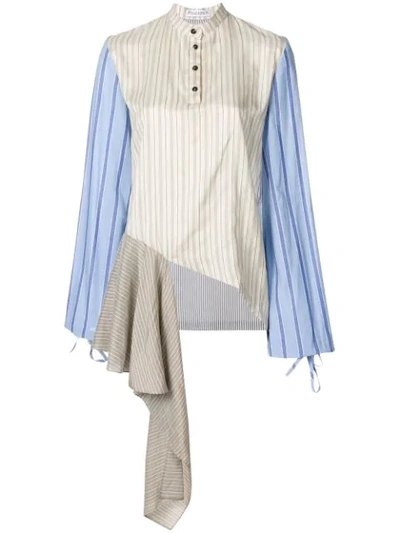 Jw Anderson Striped Asymmetric Silk And Cotton Blouse In Blue