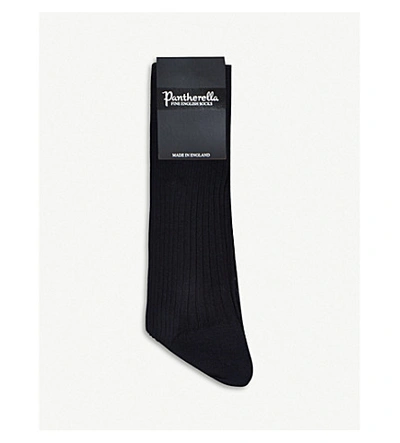 Pantherella Short Ribbed Cotton Socks In Navy