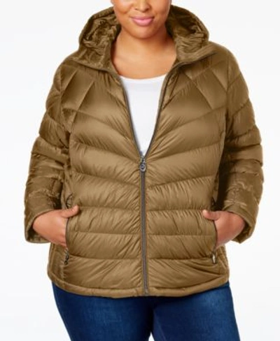 Michael Kors Michael Plus Size Packable Down Hooded Puffer Coat, Only At  Macy's In Taupe | ModeSens