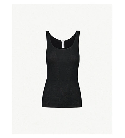 Hanro Womens Black Seamless Cotton Vest Top