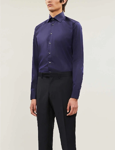 Eton Mens Blue Slim-fit Cotton-twill Shirt