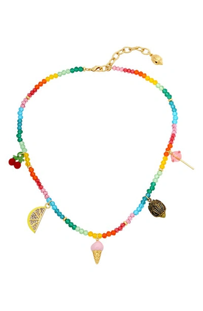Kurt Geiger Fruit Beaded Charm Necklace In Rainbow Multi