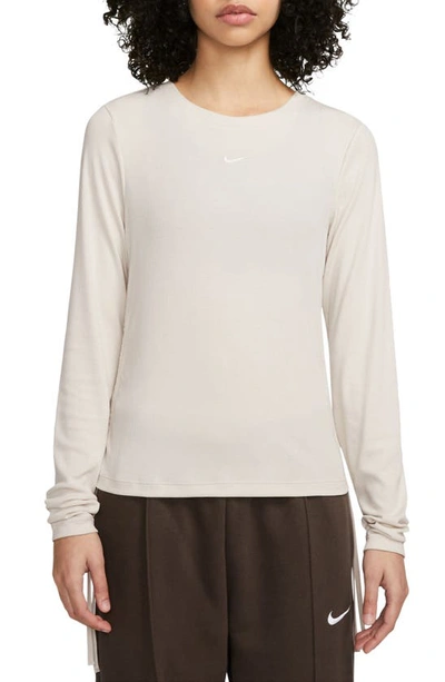 Nike Sportswear Long Sleeve Rib Top In Brown