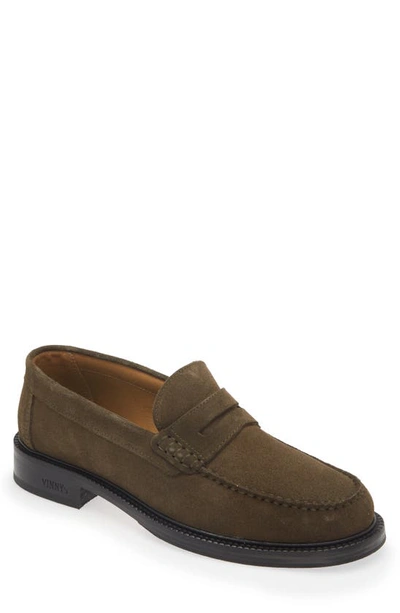 Vinny's Yardee Suede Penny Loafer In Olive Suede