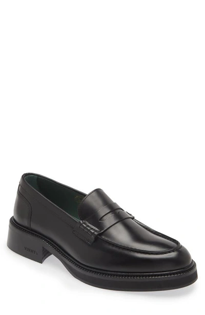 Vinny's Townee Penny Loafer In Polido Leather Black