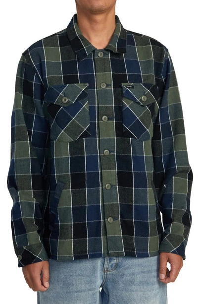 Rvca Flight Risk Check Flannel Button-up Shirt Jacket In Olive