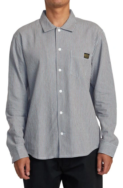 Rvca Dayshift Stripe Button-up Shirt In Red Earth
