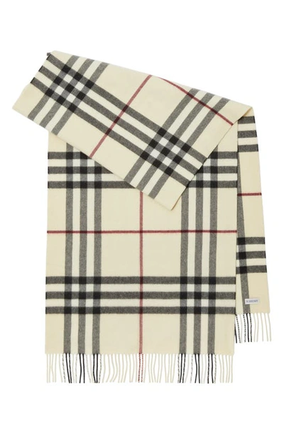 Burberry Giant Check Washed Cashmere Scarf In Yellow