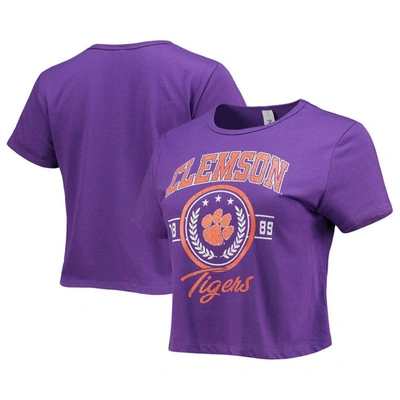 Zoozatz Purple Clemson Tigers Core Laurels Cropped T-shirt