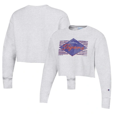 Champion Heather Gray Clemson Tigers Reverse Weave Cropped Pullover Sweatshirt