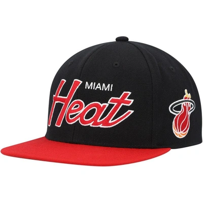 Mitchell & Ness Men's  Black Miami Heat Hardwood Classics Mvp Team Script 2.0 Snapback Hat