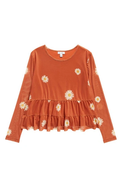 Love, Fire Kids' Mesh Tiered Top In Bombay Daisy