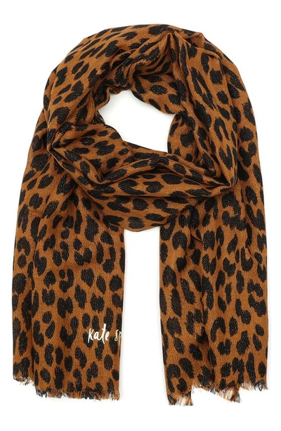 Kate Spade Modern Metallic Leopard Print Oblong Scarf In Light Tobacco