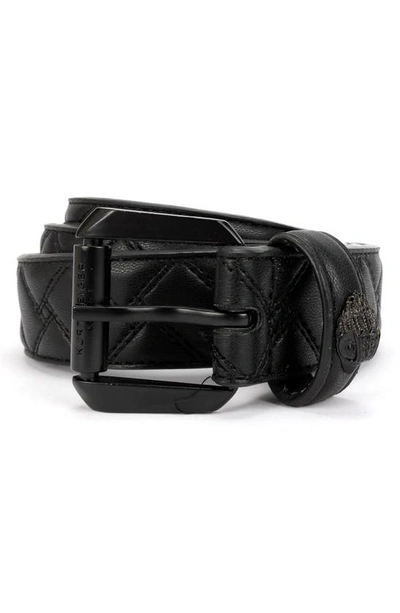 Kurt Geiger Drench Quilted Leather Belt In Black / Shiny Black