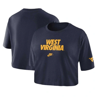 Nike Navy West Virginia Mountaineers Wordmark Cropped T-shirt