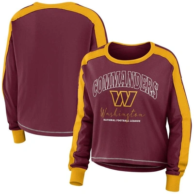Wear By Erin Andrews Burgundy/gold Washington Commanders Color Block Modest Crop Long Sleeve T-shirt