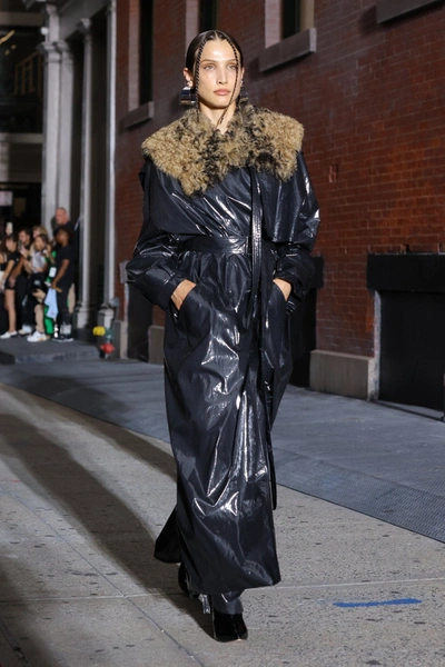 Lapointe Laminated Voile Double Breasted Trench With Lambskin In Black
