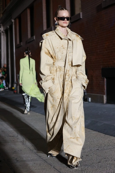 Lapointe Splatter Denim Double Breasted Trench