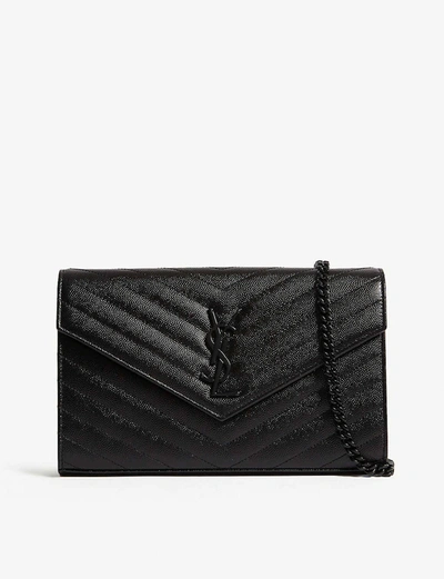 Saint Laurent Womens Black Monogram Quilted Leather Envelope Clutch