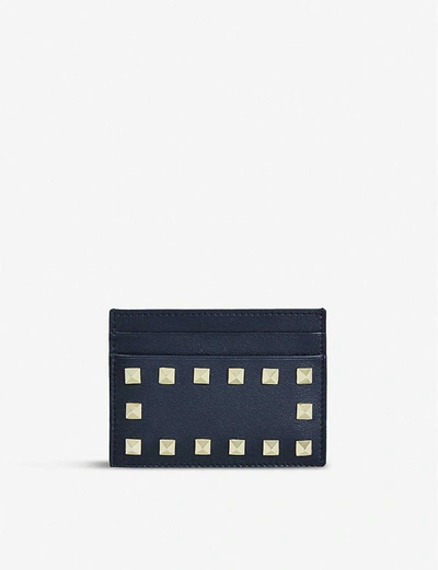 Valentino Garavani Rockstud Leather Credit Card Case In Black