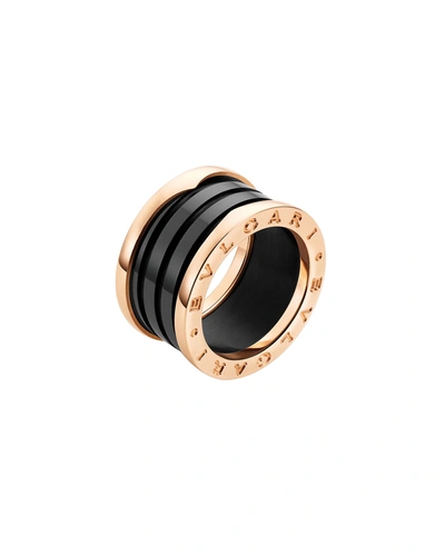 Bvlgari B.zero1 18k Rose Gold 4-band Ring With Black Ceramic Size 