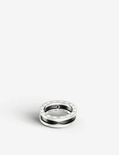 Bvlgari Save The Children Sterling Silver And Black Ceramic 1-band Ring In Black,silver Tone
