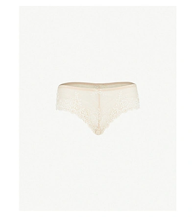 Wacoal Embrace Lace Stretch-lace Tanga Briefs In Naturally Nude/ivory