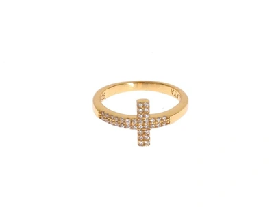 Nialaya Clear Cz Cross Gold 925 Ring