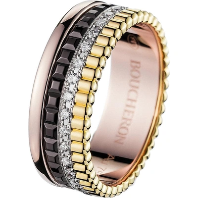Boucheron Men's Quatre Classique 18ct Yellow-gold, White-gold, Pink-gold And 0.24ct Diamond Ring