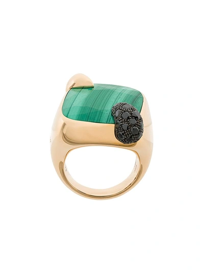 Pomellato 18kt Rose Gold Ritratto Malachite And Black Diamond Ring - Green