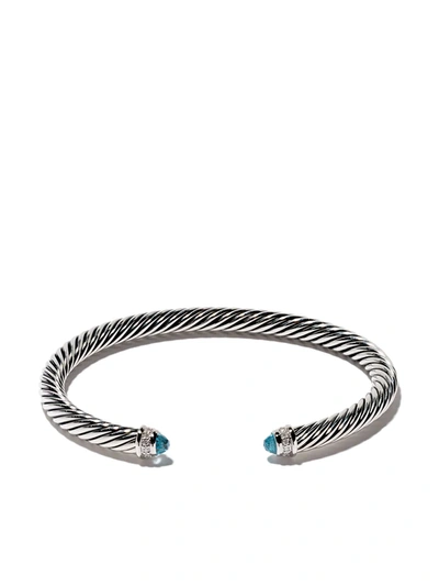 David Yurman Sterling Silver Cable Classic Blue Topaz And Diamond Cuff Bracelet In Ssabtdi
