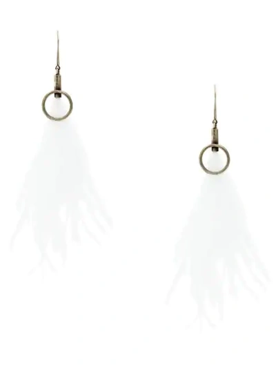 Ann Demeulemeester Long Feather Earrings In Metallic