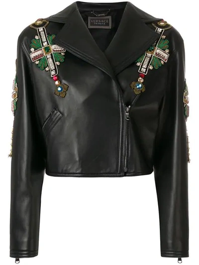 Versace Embellished Biker Jacket - Black