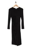 Vince Gathered Long Sleeve Midi Dress In Black
