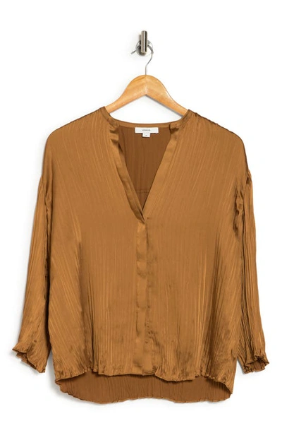 Vince Pleated Long Sleeve Satin Button-up Shirt In Scotch