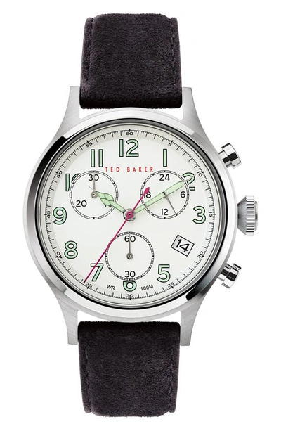 Ted Baker Lngisla Multi-function Leather Strap Watch, 42mm In Black