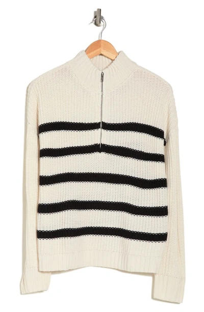 Sanctuary Sporty Stripe Half Zip Sweater In Milk W/ Black Stripe