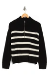 Sanctuary Sporty Stripe Half Zip Sweater In Black W/ Milk Stripe