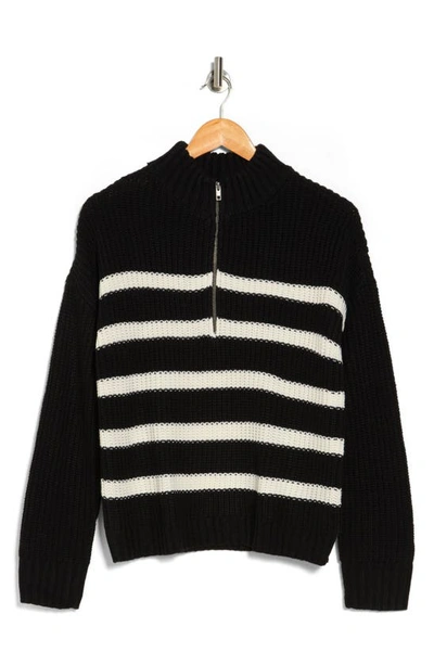 Sanctuary Sporty Stripe Half Zip Sweater In Black W/ Milk Stripe