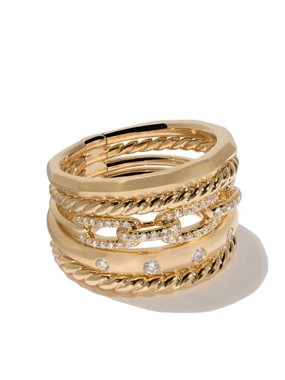 David Yurman 18kt Yellow Gold Stax Diamond Wide Ring In 88adi