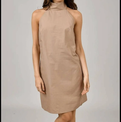 Rd Style Mel Poplin Mock Neck Halter Dress In Truffle In Multi
