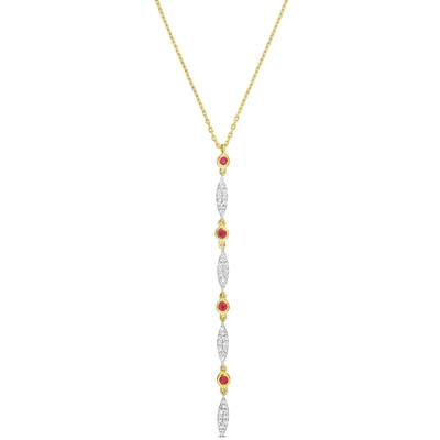 Mimi & Max 1/5ct Tdw Diamond & 1/6 Tgw Ruby Lariat Necklace In 10k Yellow Gold - 16.5 In In Multi