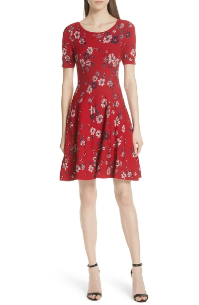 Milly Twilight Floral-print Fit-and-flare Dress In Scarlet Multi