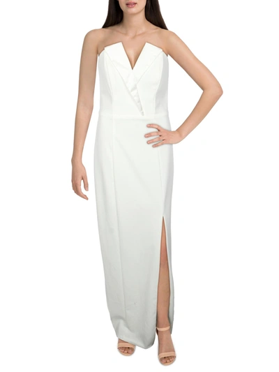 Betsy & Adam Womens Side Slit Maxi Evening Dress In White