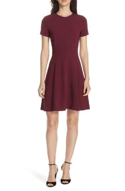 Theory Crewneck Short-sleeve Modern Seamed Shift W. Admiral Crepe Dress In Deep Mulberry